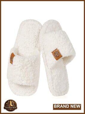 Fuzzy Open Toe Slippers for Women Memory Foam Indoor House Slippers